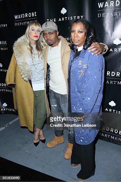 April Roomet, Nas and Arell Hughes attend the Wardrobe Department LA grand opening at Wardrobe Department on December 17, 2015 in Los Angeles,...