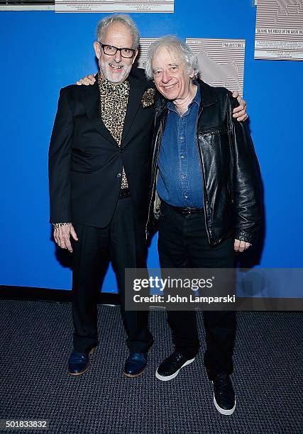 David Schweizer and Austin Pendleton attend "Phalaris's Bull: Solving The Riddle Of The Great Big World" opening night at Beckett Theatre on December...