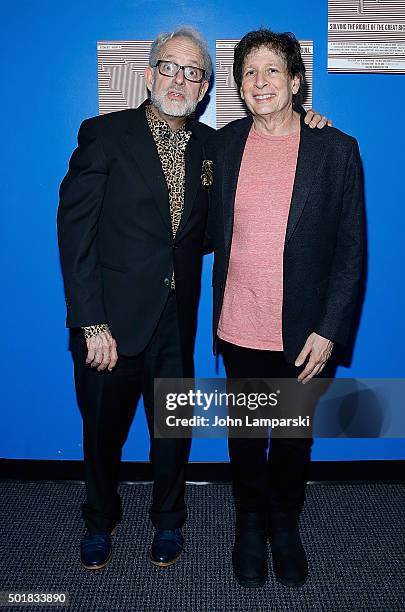 David Schweizer and Steven Friedman attend "Phalaris's Bull: Solving The Riddle Of The Great Big World" opening night at Beckett Theatre on December...