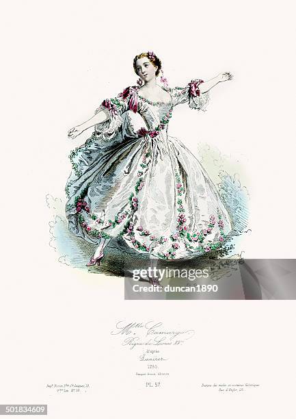 18th century fashion - la camargo - ballet stock illustrations