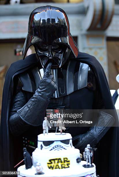 Cosplayer David Baxter dressed as Darth Vader at the "Star Wars" Wedding of fans Andrew Porters and Caroline Ritter hekd in the forecourt of the TCL...