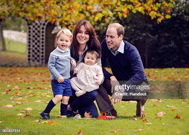 This undated handout image provided by Kensington Palace on December 18, 2015 shows Prince William, Duke of Cambridge and Catherine, Duchess of...