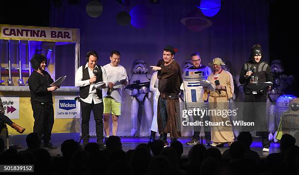 David Tennant, Christian O'Donnell and Shane Richie perform at the annual Absolute Radio Pantomime at Leicester Square Theatre on December 18, 2015...