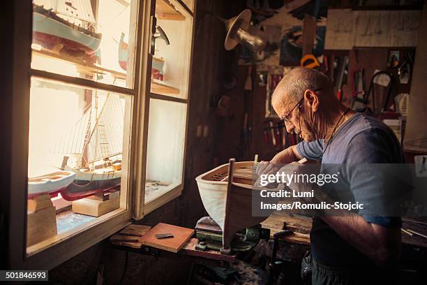 boat builder, island hvar, stari grad, dalmatia, croatia - ship builders stock pictures, royalty-free photos & images