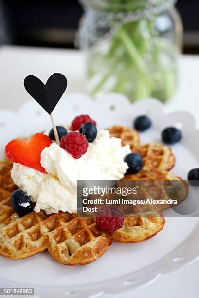 fresh waffle with berries, munich, bavaria, germany, europe - alexandra dost stock-fotos und bilder