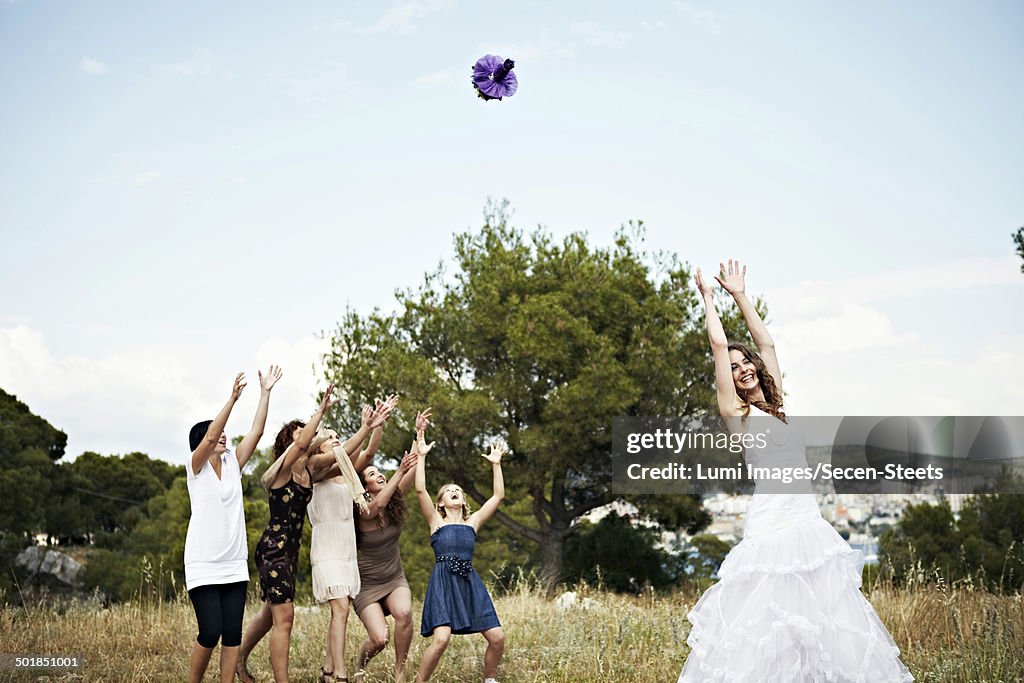 Bride Throwing Bridal Bouquet, Croatia, Europe