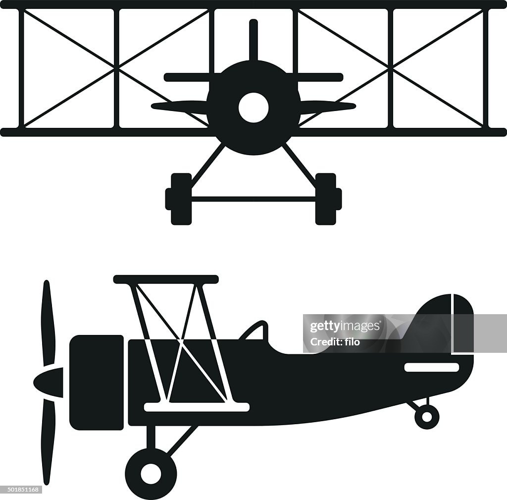 Biplane Retro Plane Silhouettes