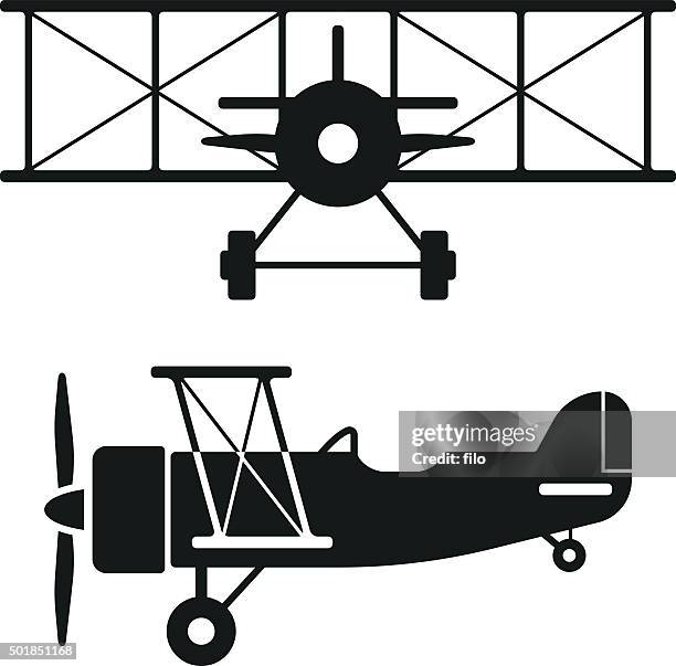 biplane retro plane silhouettes - biplane stock illustrations