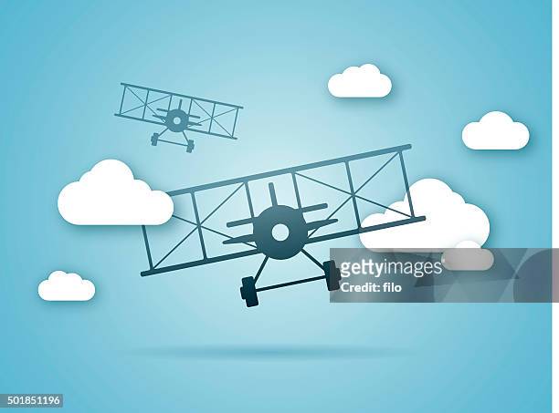 biplanes fliegen in den wolken - kitty hawk stock-grafiken, -clipart, -cartoons und -symbole
