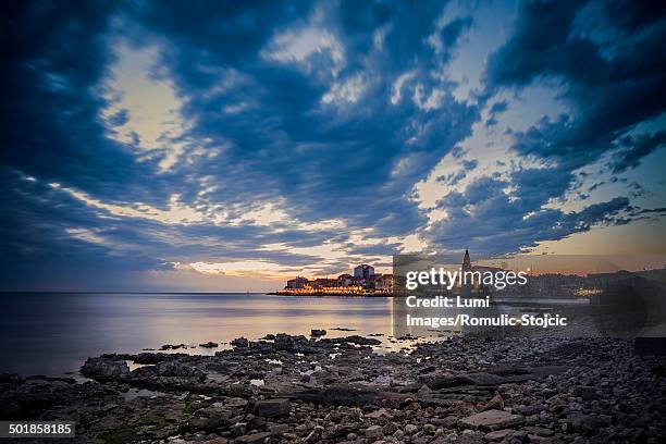 city at sunset, umag, istria, croatia - umag stock pictures, royalty-free photos & images