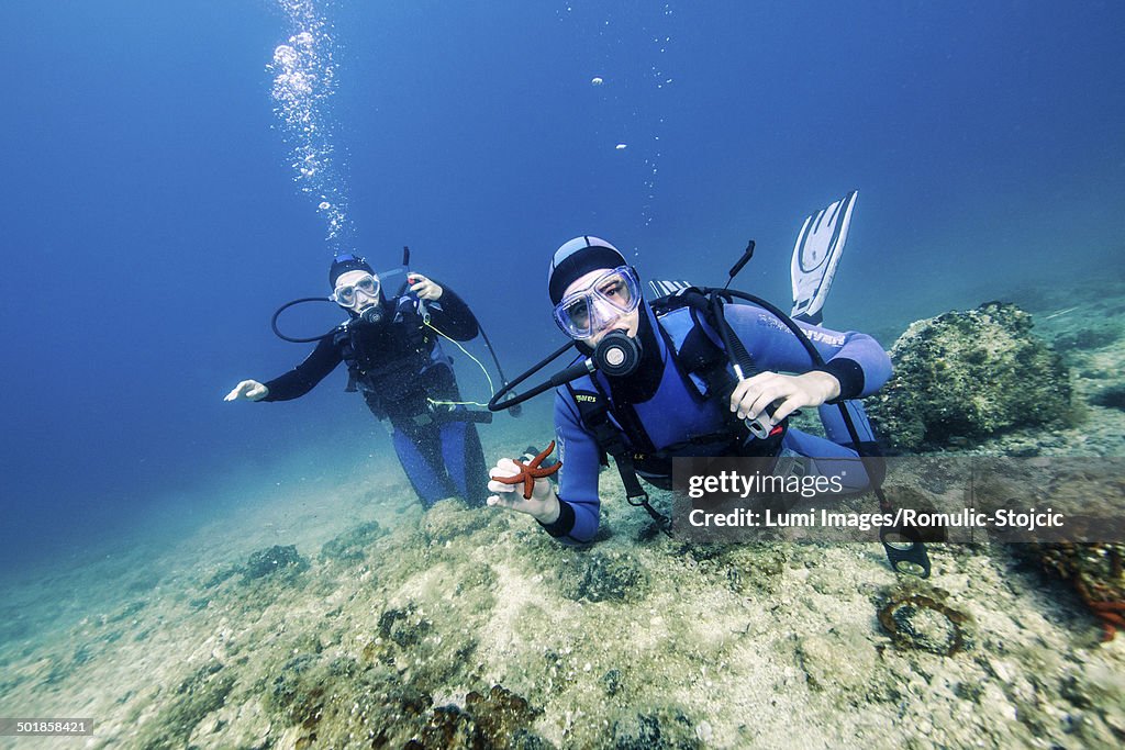 Two Scuba Divers, Adriatic Sea, Dalmatia, Croatia