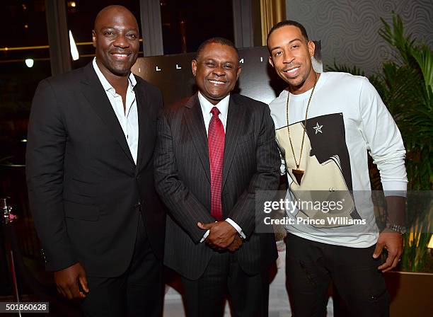 Adewale Akinnuoye-Agbaje, Dr. Bennet Omalu and Ludacris attend the Concussion Atlanta Screening at Cinebistro Town Brookhaven on December 17, 2015 in...