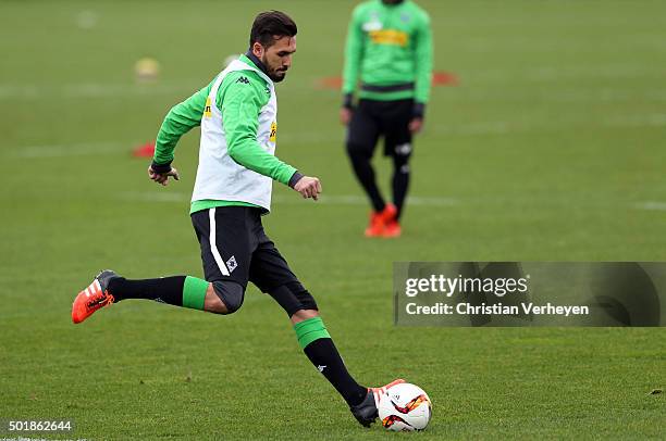 Martin Stranzl of Borussia Moenchengladbach during a training session at Borussia-Park on December 18, 2015 in Moenchengladbach, Germany