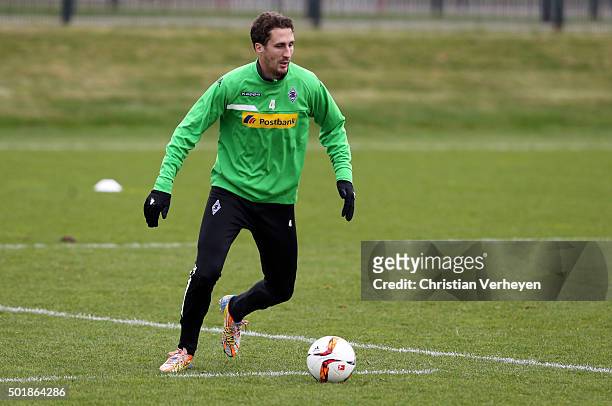 Roel Brouwers of Borussia Moenchengladbach during a training session at Borussia-Park on December 18, 2015 in Moenchengladbach, Germany