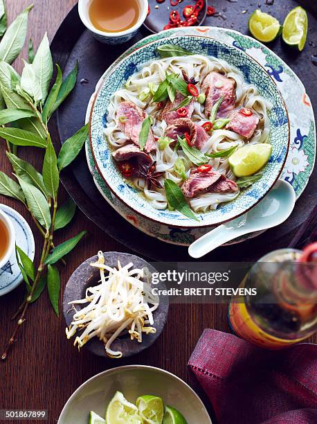 still life of pho bo hero, vietnamese meal - vietnamese cuisine stock pictures, royalty-free photos & images