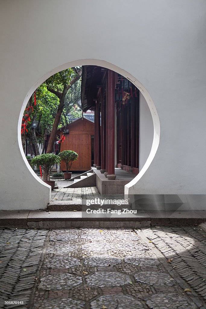 Circular entrance in garden, Suzhou, Jiangsu Province, China