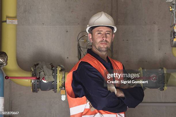 portrait of technician with arms folded in power station - sigrid gombert stock-fotos und bilder