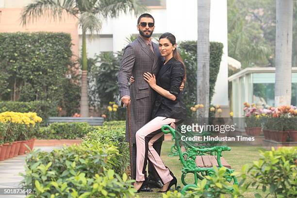 Bollywood actors Deepika Padukone and Ranveer Singh pose for a profile shoot during an interview for the promotion of their upcoming movie Bajirao...