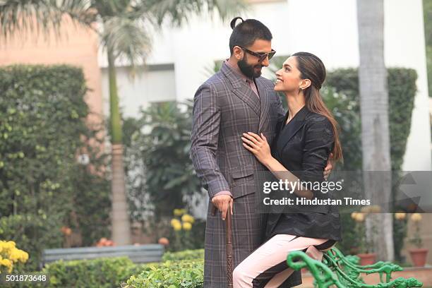 Bollywood actors Deepika Padukone and Ranveer Singh pose for a profile shoot during an interview for the promotion of their upcoming movie Bajirao...