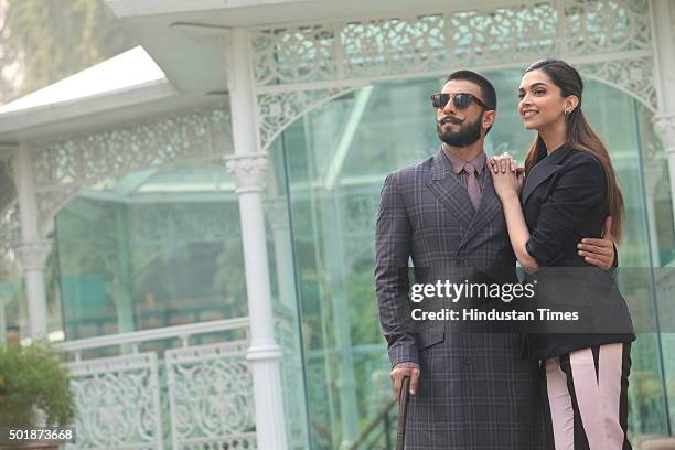 Bollywood actors Deepika Padukone and Ranveer Singh pose for a profile shoot during an interview for the promotion of their upcoming movie Bajirao...