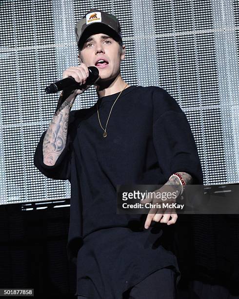Justin Bieber performs during Power 96.1's Jingle Ball 2015 at Philips Arena on December 17, 2015 in Atlanta, Georgia.