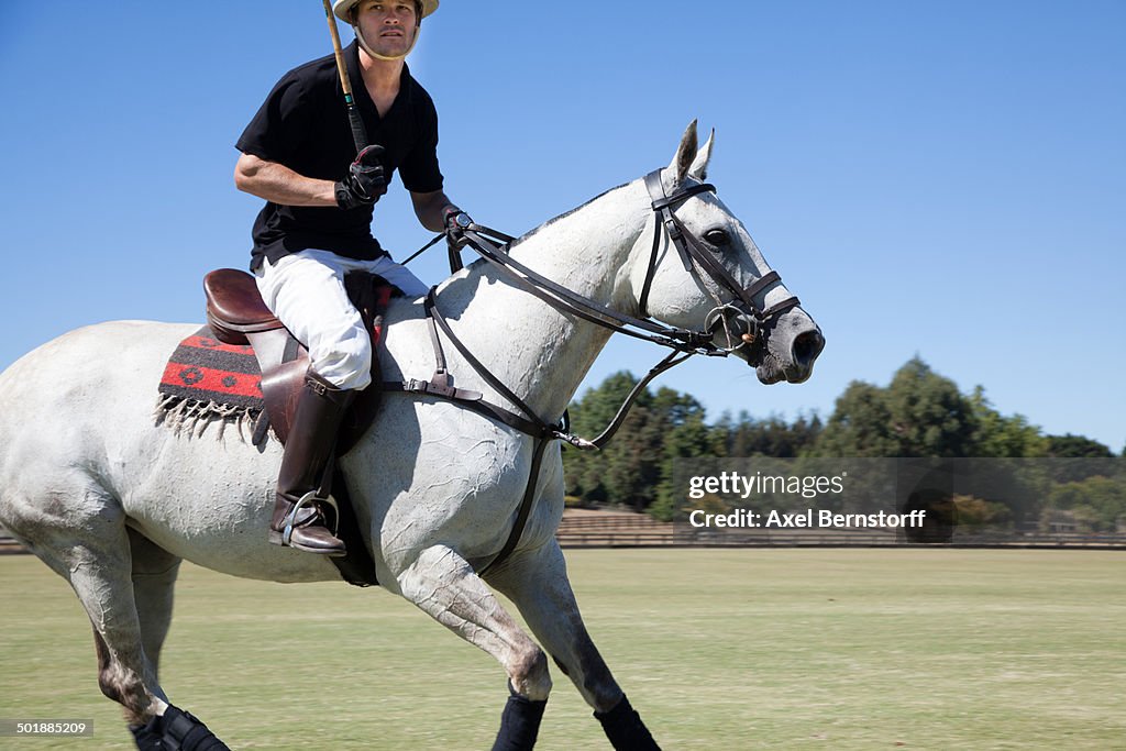Mid adult man playing polo