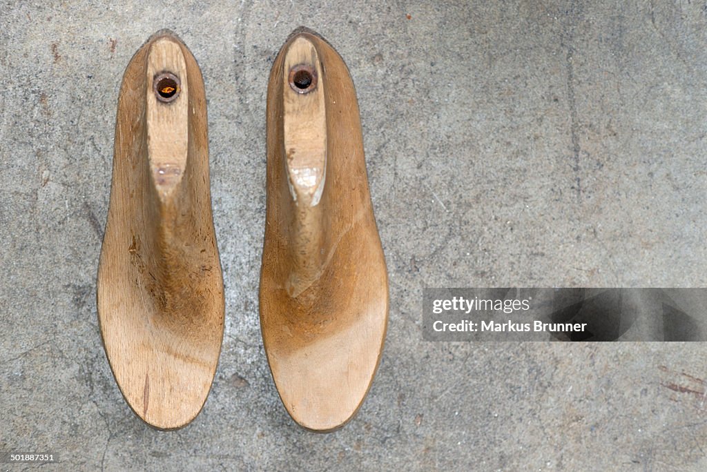 Two antique lasts for manufacturing shoes
