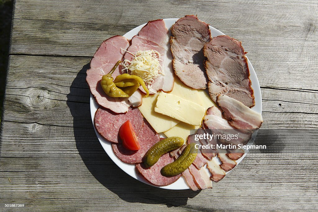 Snack plate, Taferlklause, Salzkammergut region, Upper Austria, Austria, Europe