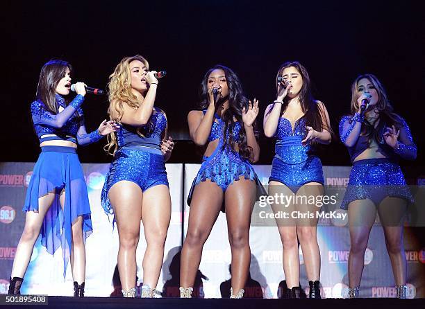 Camila Cabello, Dinah Jane Hansen, Normani Kordei, Lauren Jauregui, and Ally Brooke Hernandez of Fifth Harmony perform during Power 96.1's Jingle...