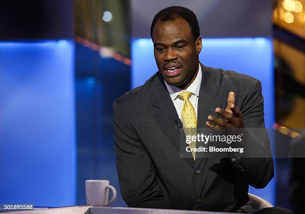 David Robinson, former professional basketball player and co-founder Admiral Capital Group, speaks during a Bloomberg Television interview in New...