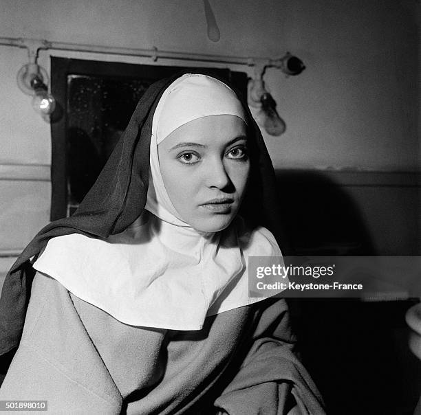 Actress Anna Karina During The Rehearsal Of Diderot's Play 'La Religieuse' Adpated By Jean Gruault And Directed By Jacques Rivette At The Studio Des...