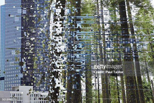 glitch/transition of city to forest - emerging from ground stock pictures, royalty-free photos & images