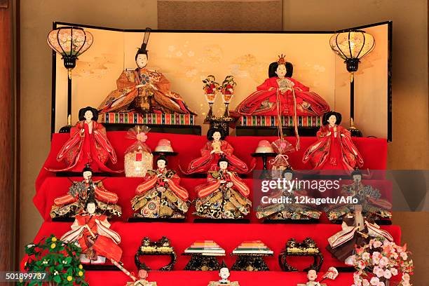 japanese traditional hina dolls - girls day stock pictures, royalty-free photos & images