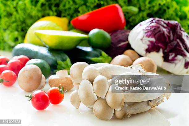 assorted vegetables - feuille de salade fond blanc photos et images de collection