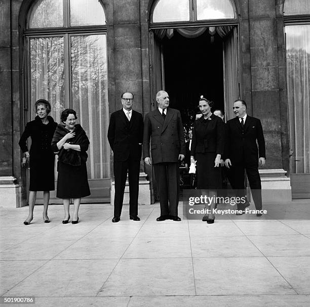 The Sweden Prime Minister Tage Erlander With President Charles de Gaulle And Prime Minister Georges Pompidou After A Meeting And An Official Lunch At...