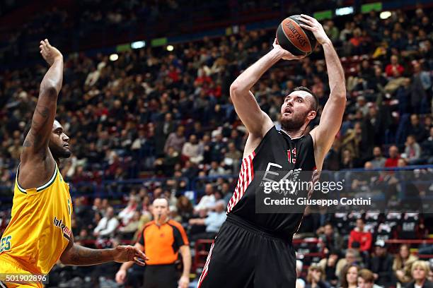 Milan Macvan, #13 of EA7 Emporio Armani Milan in action during the Turkish Airlines Euroleague Basketball Regular Season Round 10 game between EA7...