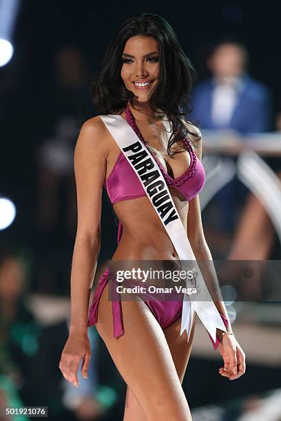 Miss Paraguay Myriam Arevalos walks the runway during the preliminary round of Miss Universe 2015 at The Axis, Planet Hollywood Resort & Casino on...