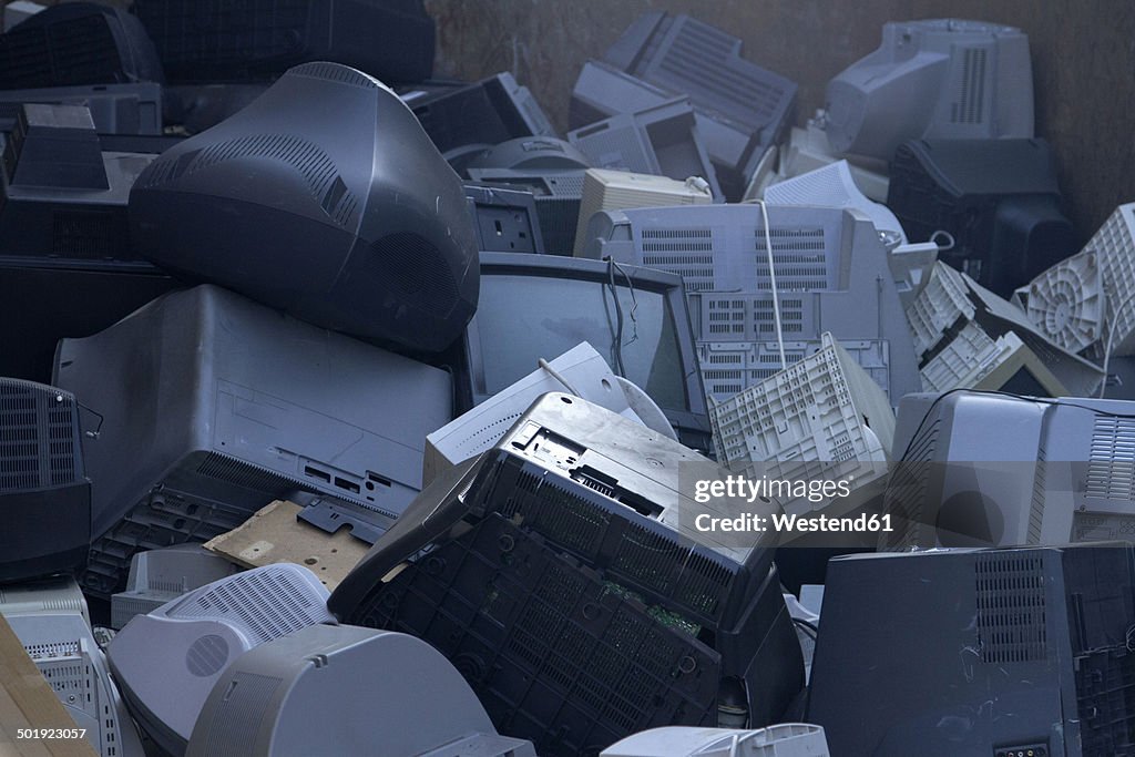 Pile Of Old Computers And Television Sets At Recycling Yard High-Res ...