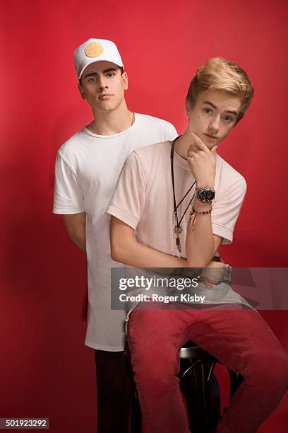 Musicians Jack Gilinsky and Jack Johnson pose for a portrait at the 16th Annual TJ Martell Foundation New York Family Day on December 13, 2015 at...