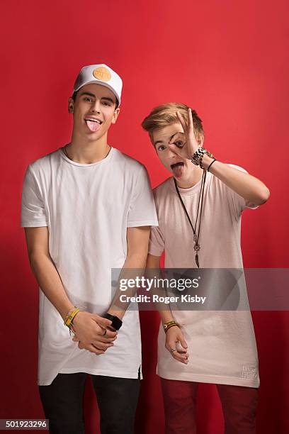 Musicians Jack Gilinsky and Jack Johnson pose for a portrait at the 16th Annual TJ Martell Foundation New York Family Day on December 13, 2015 at...