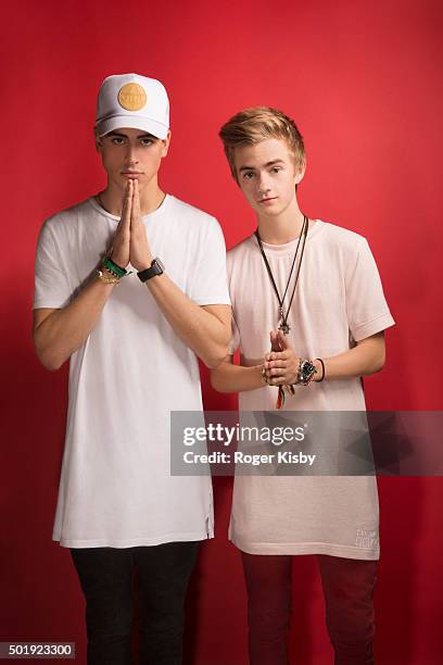 Musicians Jack Gilinsky and Jack Johnson pose for a portrait at the 16th Annual TJ Martell Foundation New York Family Day on December 13, 2015 at...