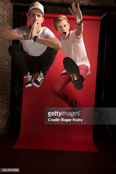 Musicians Jack Gilinsky and Jack Johnson pose for a portrait at the 16th Annual TJ Martell Foundation New York Family Day on December 13, 2015 at...