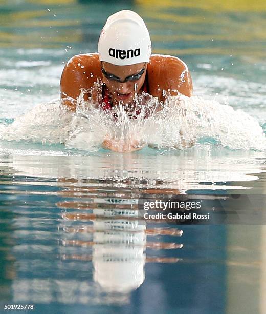 Virginia Bardach of Argentina competes during Women 100m breaststroke competition as part of Argentina National Swimming Championship 2015 at...