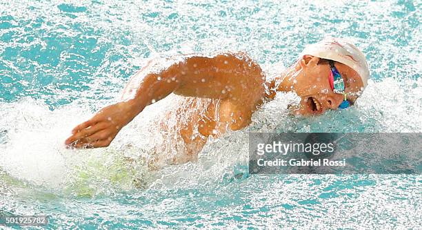 Santiago Grassi of Argentina competes during Men 4x100m freestyle as part of Argentina National Swimming Championship 2015 at Jeanette Campbell...