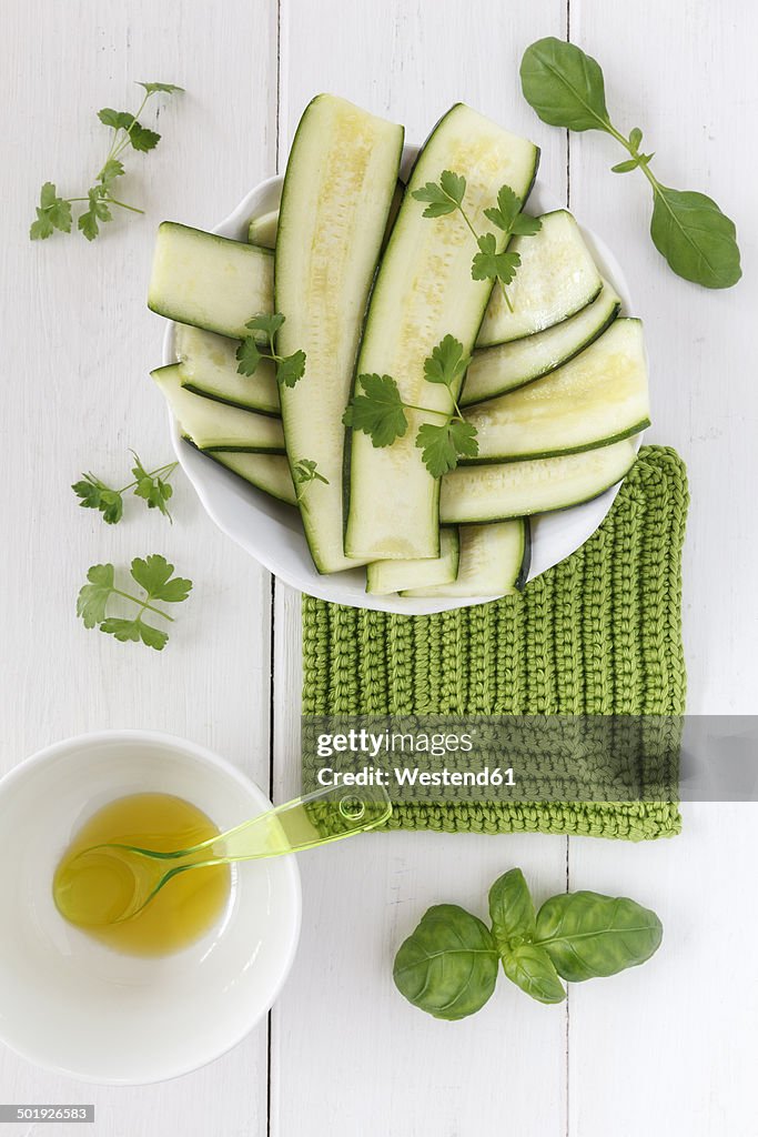 Slices of zucchini in a bowl