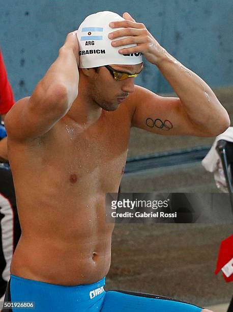Federico Grabich of Argentina prepares prior the Men 100m freestyle competition as part of Argentina National Swimming Championship 2015 at Jeanette...