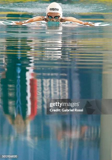 Virginia Bardach of Argentina competes during the Women 100m breaststroke competition as part of Argentina National Swimming Championship 2015 at...