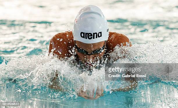 Virginia Bardach of Argentina competes during the Women 100m breaststroke competition as part of Argentina National Swimming Championship 2015 at...