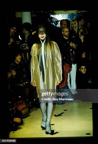 Model walks Martin Margiela's Fall 1996 RTW Runway collection.