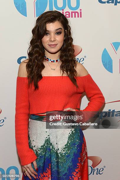 Hailee Steinfeld poses backstage at Y100's Jingle Ball 2015 presented by Capital One at BB&T Center on December 18, 2015 in Sunrise, Florida.